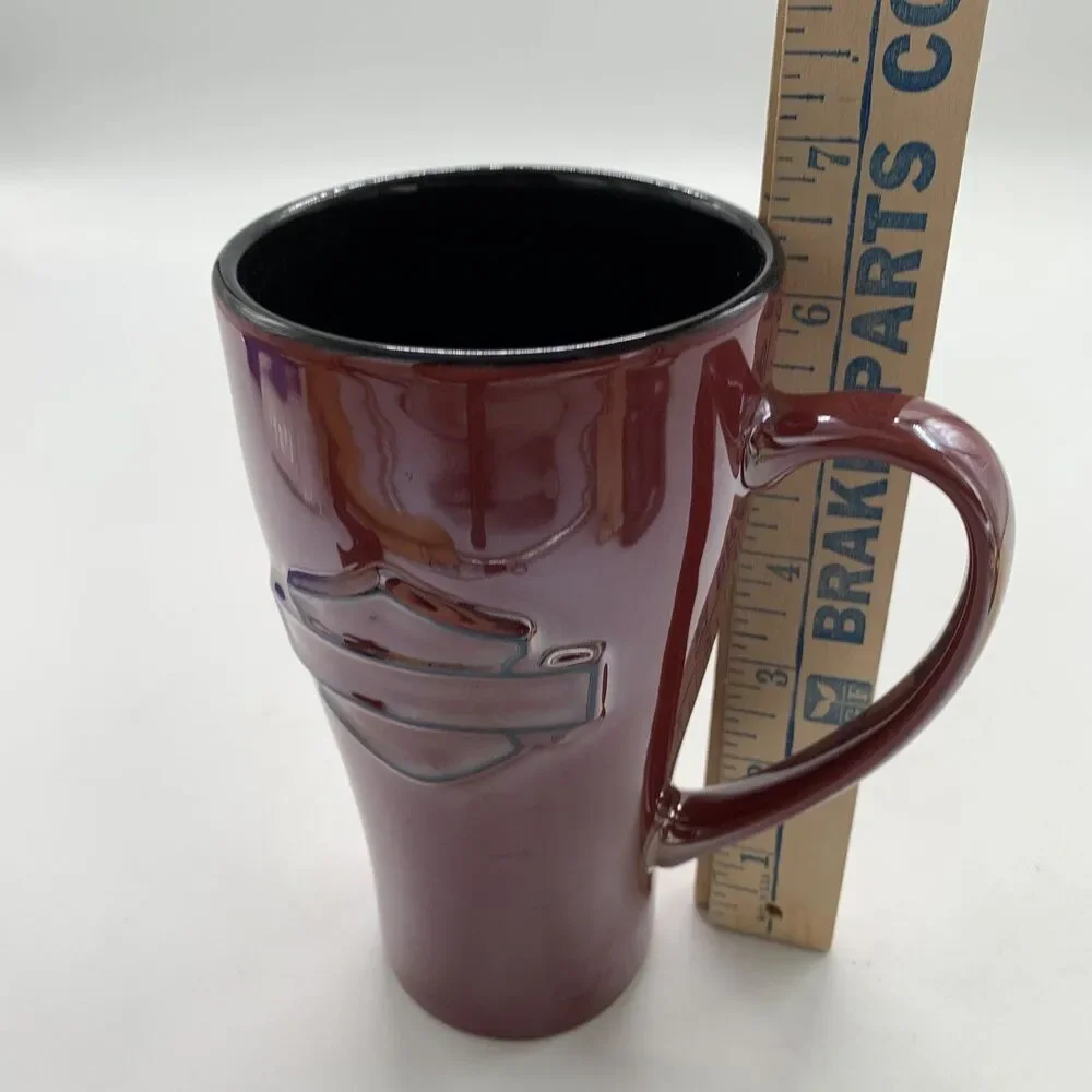 Harley-Davidson Motorcycles Red Pearlized Ceramic Mug 6.25” Tall EUC